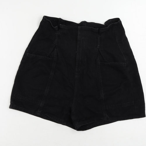 Denim & Co. Womens Black Cotton Paperbag Shorts Size 12 L4 in Regular Zip