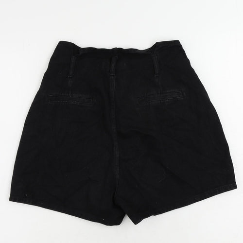 Denim & Co. Womens Black Cotton Paperbag Shorts Size 12 L4 in Regular Zip