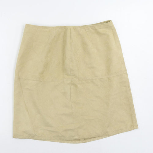 St Michael Womens Beige Polyester A-Line Skirt Size 16 Zip - Suede Effect