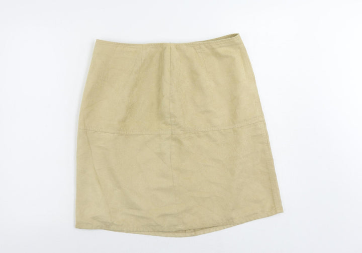 St Michael Womens Beige Polyester A-Line Skirt Size 16 Zip - Suede Effect