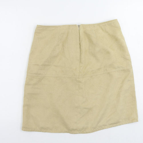 St Michael Womens Beige Polyester A-Line Skirt Size 16 Zip - Suede Effect
