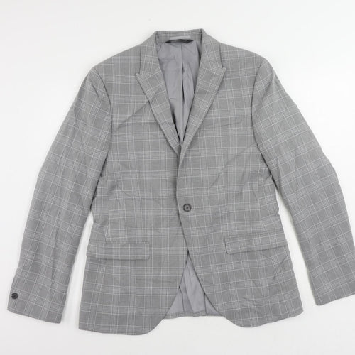 Marks and Spencer Mens Grey Plaid Polyester Jacket Suit Jacket Size 40 Regular