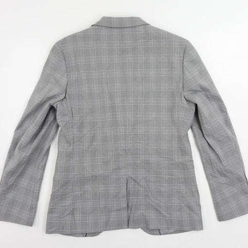 Marks and Spencer Mens Grey Plaid Polyester Jacket Suit Jacket Size 40 Regular