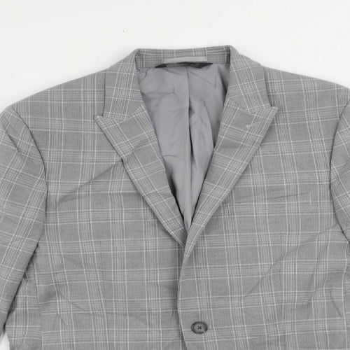 Marks and Spencer Mens Grey Plaid Polyester Jacket Suit Jacket Size 40 Regular