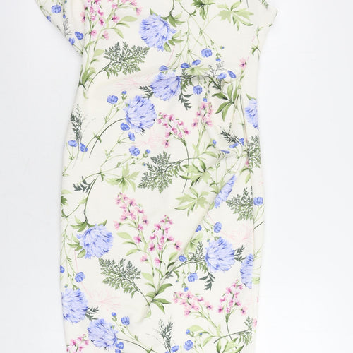 ASOS Womens Ivory Floral Polyester Sheath Size 12 One Shoulder Pullover - Ruched