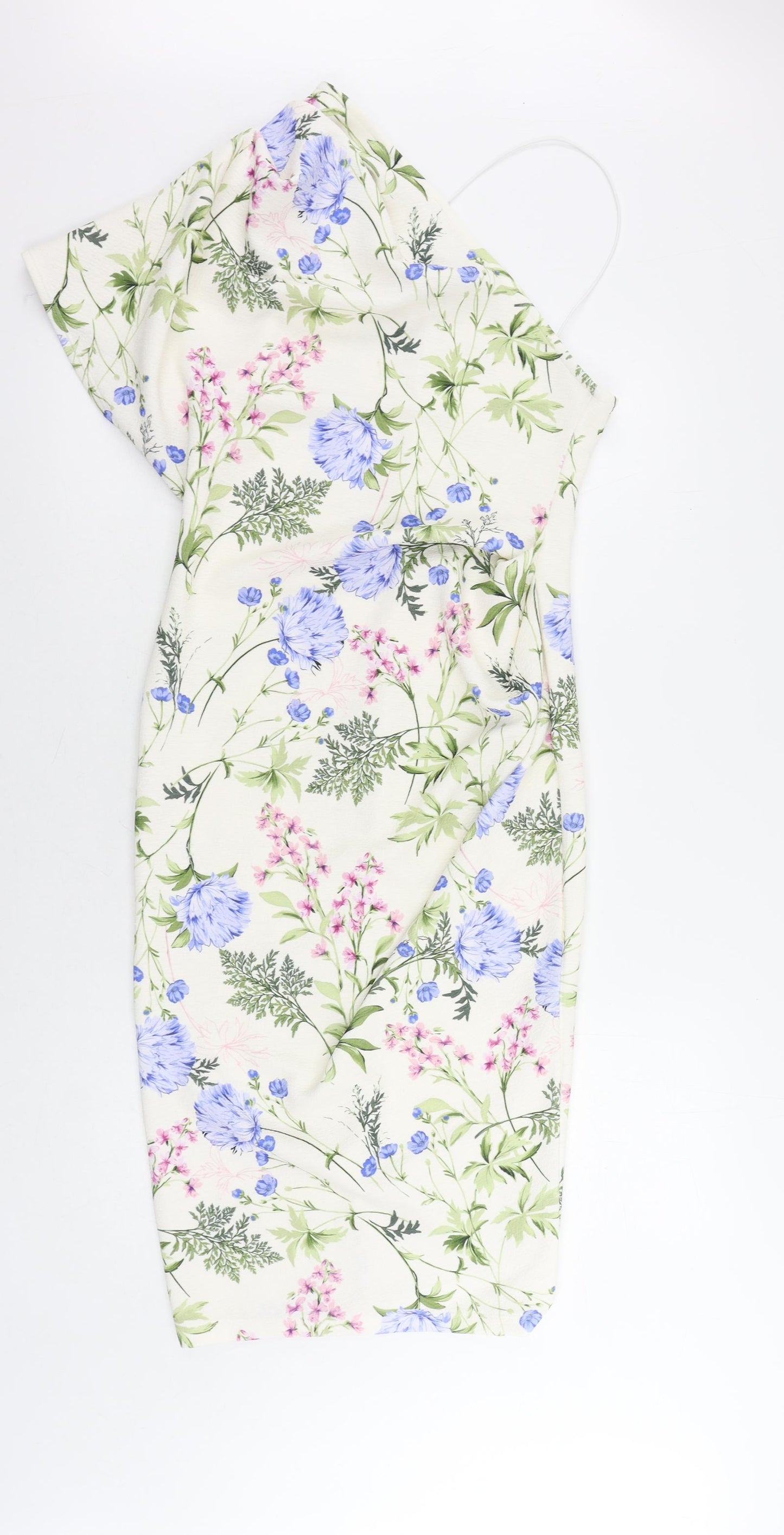 ASOS Womens Ivory Floral Polyester Sheath Size 12 One Shoulder Pullover - Ruched