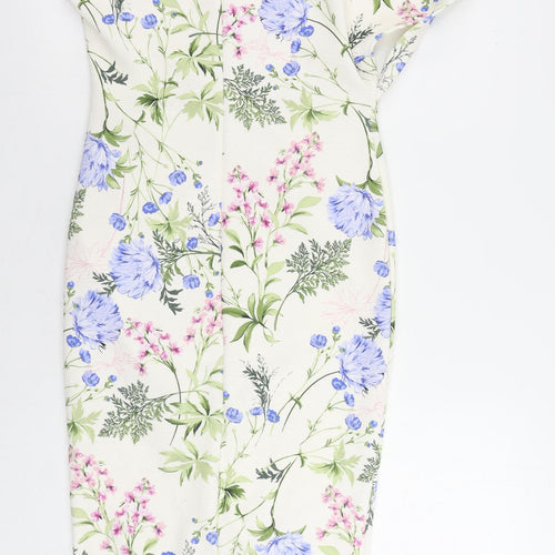 ASOS Womens Ivory Floral Polyester Sheath Size 12 One Shoulder Pullover - Ruched