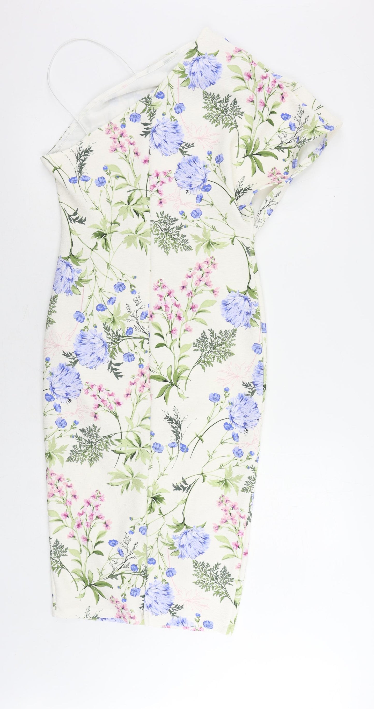 ASOS Womens Ivory Floral Polyester Sheath Size 12 One Shoulder Pullover - Ruched
