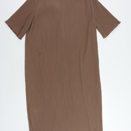 Arket Womens Brown Polyester Shirt Dress Size 16 Collared Button - Plisse