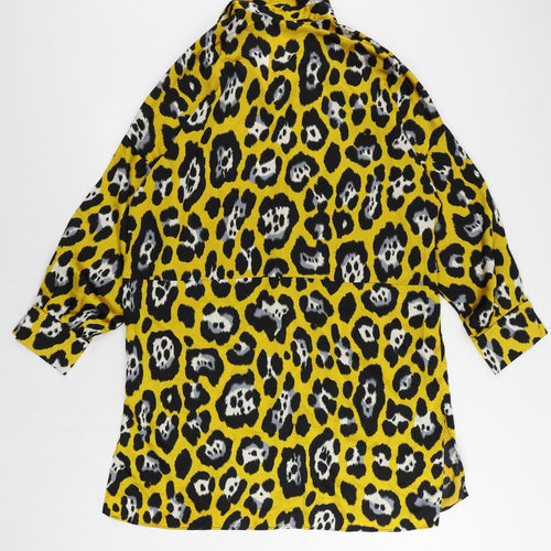 Missguided Womens Yellow Animal Print Polyester Shirt Dress Size 16 Collared Button