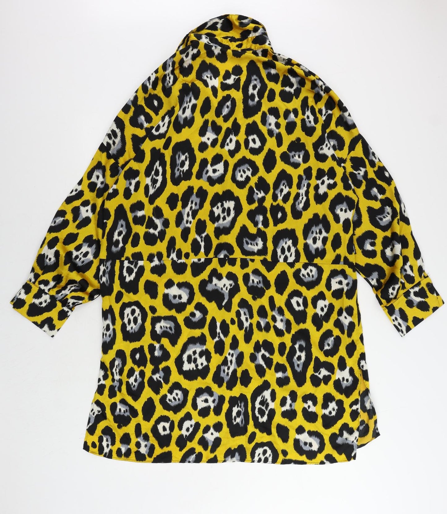 Missguided Womens Yellow Animal Print Polyester Shirt Dress Size 16 Collared Button