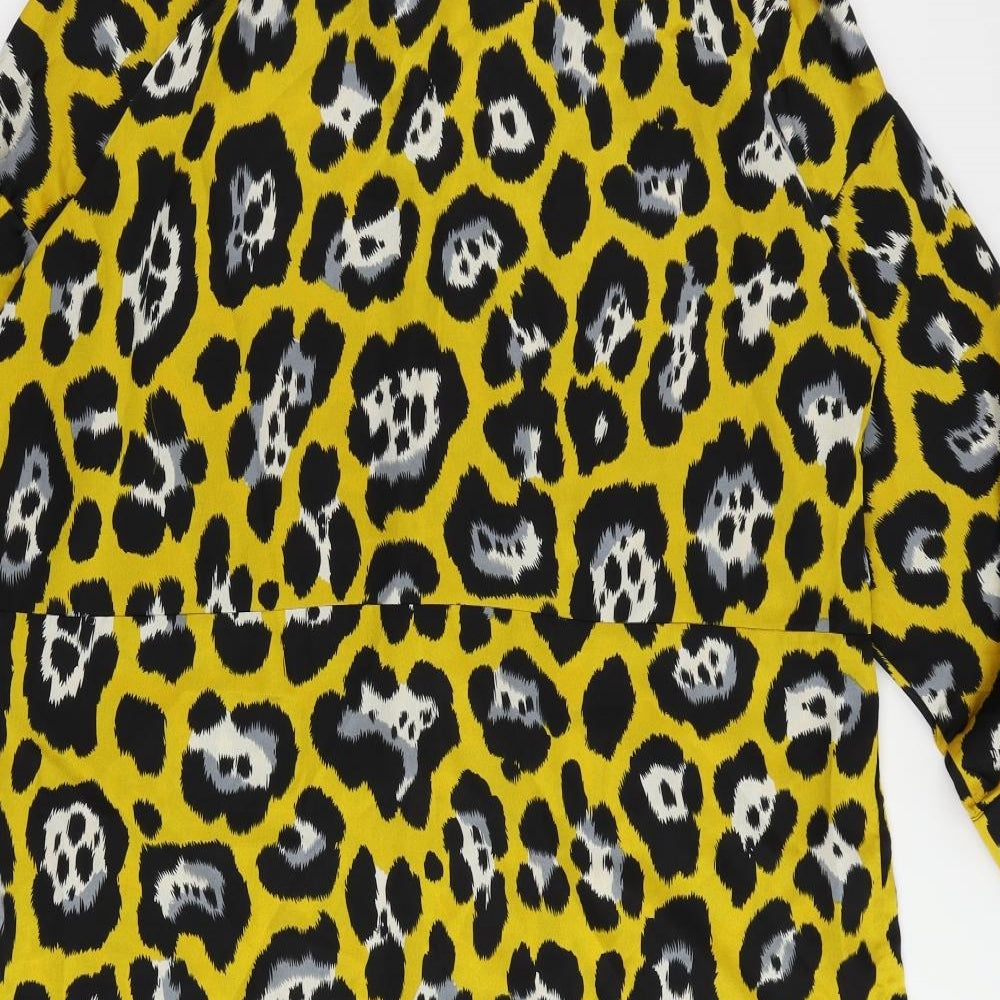 Missguided Womens Yellow Animal Print Polyester Shirt Dress Size 16 Collared Button