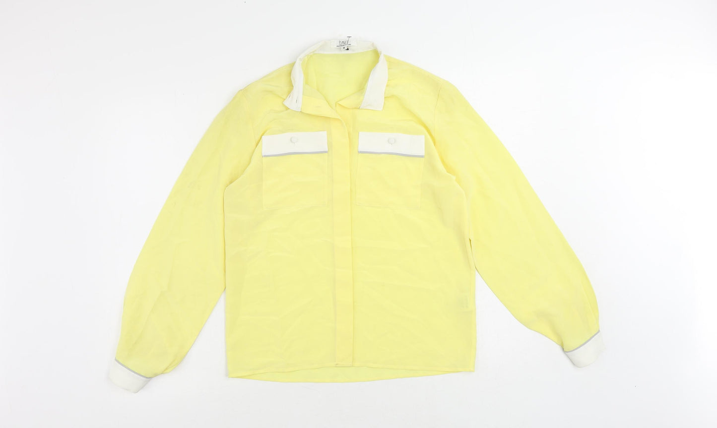 Planet Womens Yellow Polyester Basic Button-Up Size 8 Collared