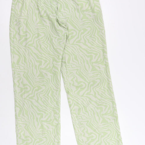 ASOS Womens Green Animal Print Polyester Trousers Size 10 L29 in Regular Drawstring - Adjustable Waist