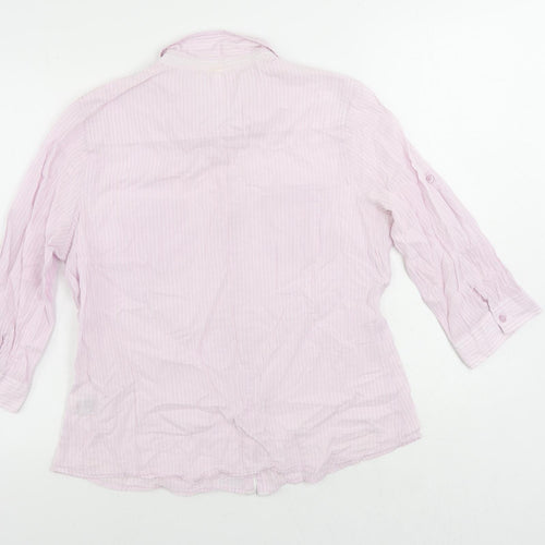 Marks and Spencer Womens Pink Striped Cotton Basic Button-Up Size 16 Collared