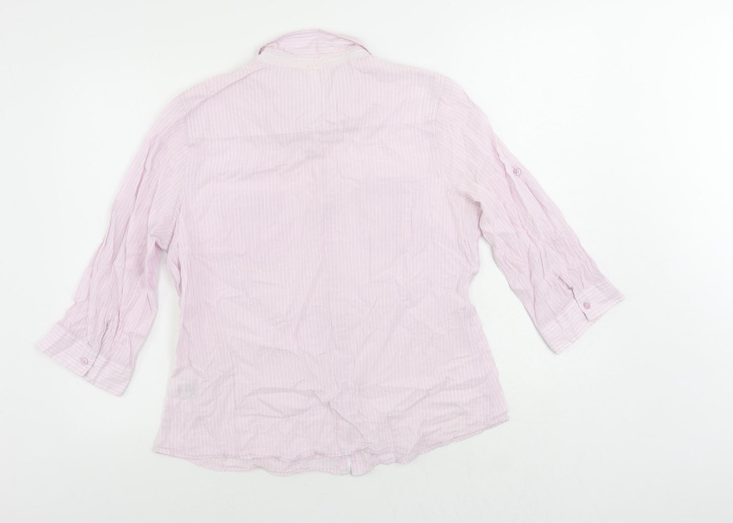 Marks and Spencer Womens Pink Striped Cotton Basic Button-Up Size 16 Collared