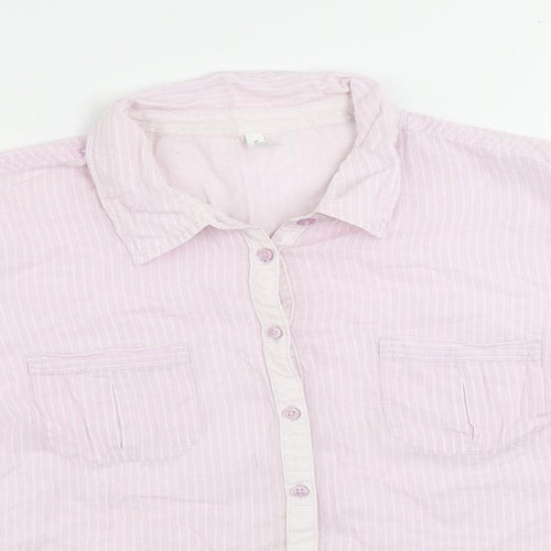 Marks and Spencer Womens Pink Striped Cotton Basic Button-Up Size 16 Collared