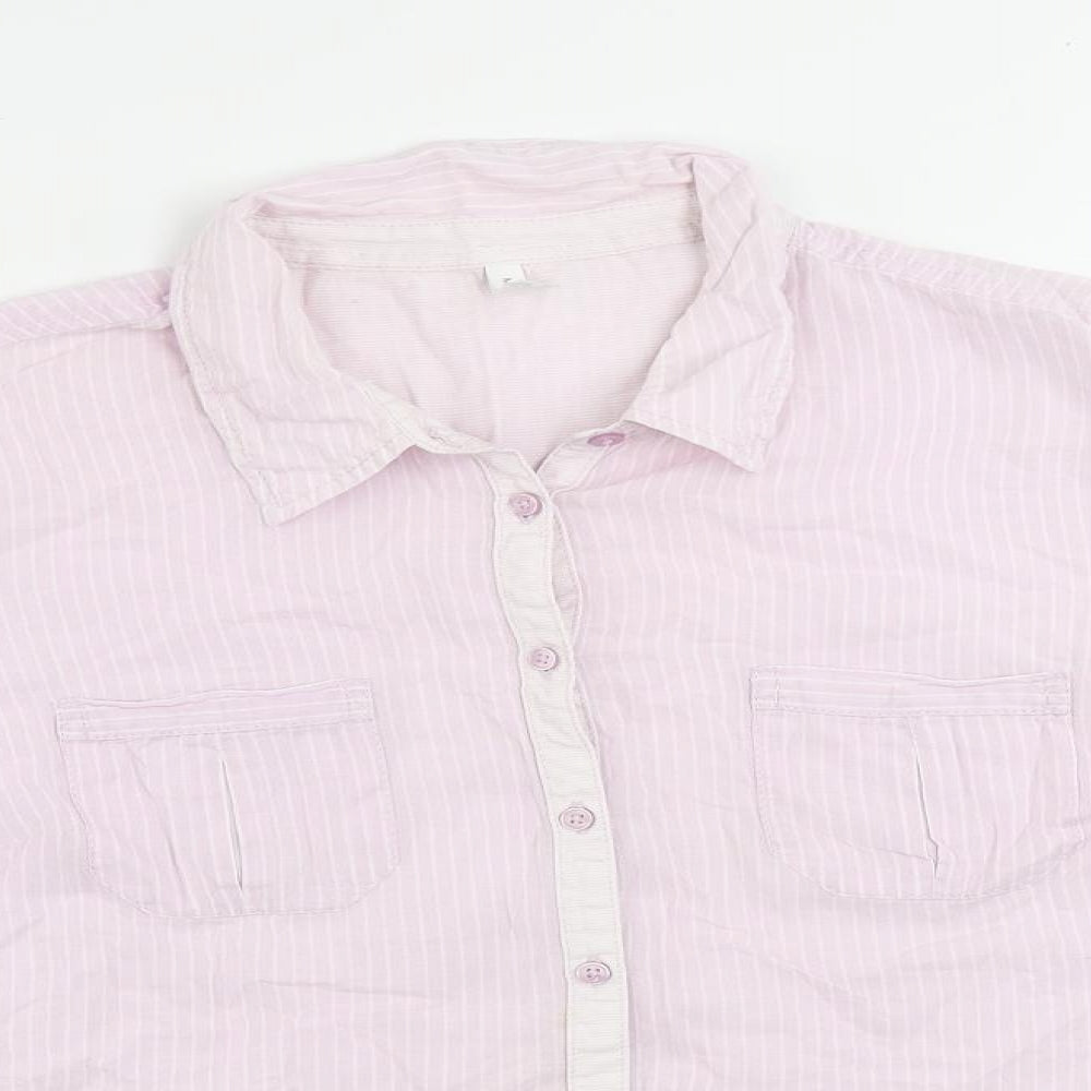Marks and Spencer Womens Pink Striped Cotton Basic Button-Up Size 16 Collared