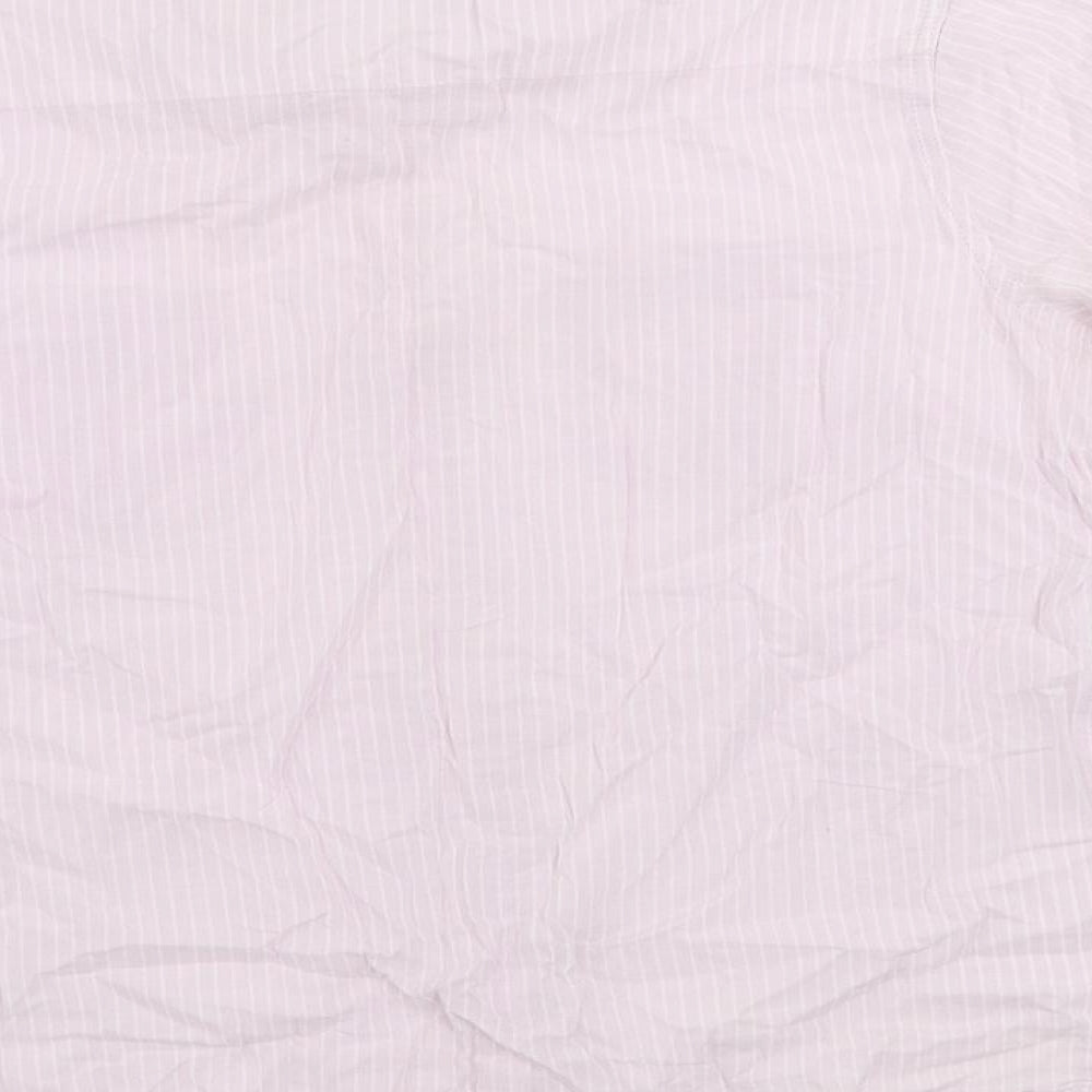 Marks and Spencer Womens Pink Striped Cotton Basic Button-Up Size 16 Collared