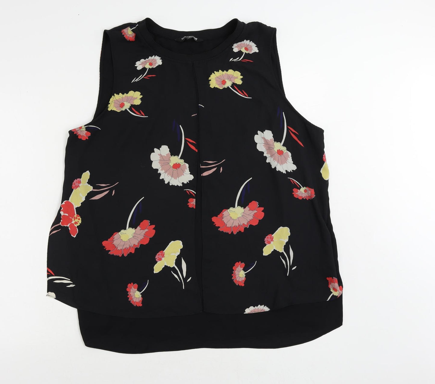 Debenhams Womens Black Floral Polyester Basic Blouse Size 20 Round Neck - Layered