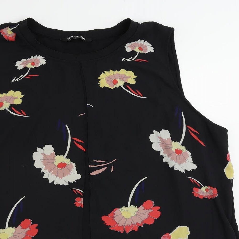Debenhams Womens Black Floral Polyester Basic Blouse Size 20 Round Neck - Layered