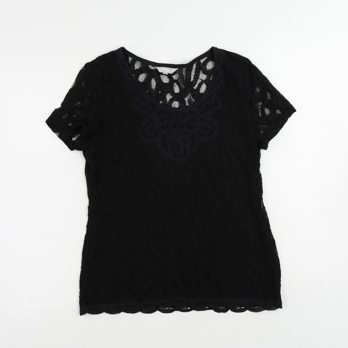Per Una Womens Black Cotton Basic Blouse Size 10 Round Neck