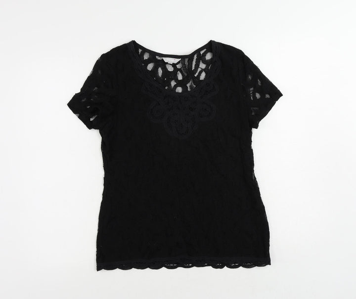 Per Una Womens Black Cotton Basic Blouse Size 10 Round Neck