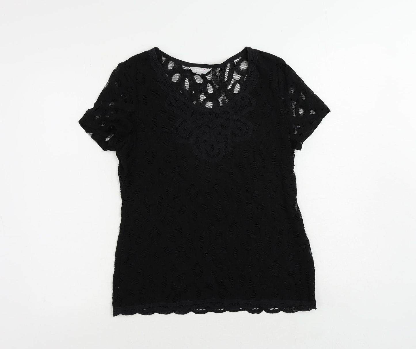 Per Una Womens Black Cotton Basic Blouse Size 10 Round Neck