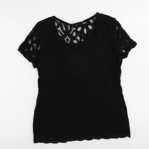Per Una Womens Black Cotton Basic Blouse Size 10 Round Neck