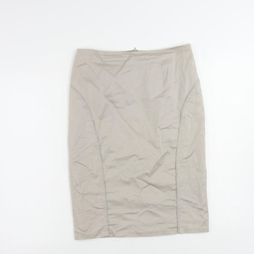 Marks and Spencer Womens Beige Cotton Straight & Pencil Skirt Size 10 Zip - Lined