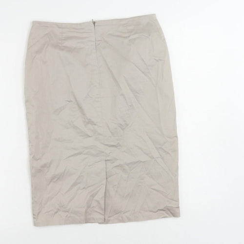 Marks and Spencer Womens Beige Cotton Straight & Pencil Skirt Size 10 Zip - Lined