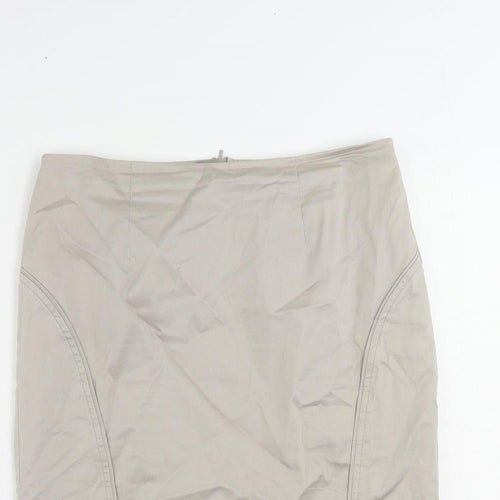 Marks and Spencer Womens Beige Cotton Straight & Pencil Skirt Size 10 Zip - Lined
