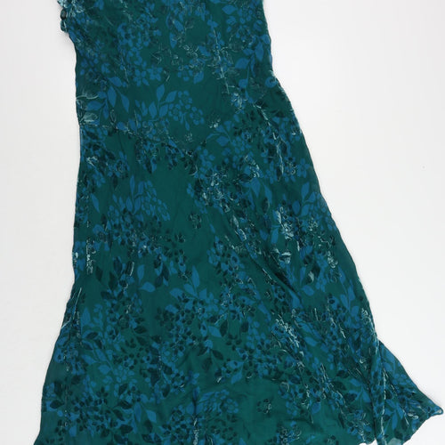 CC Womens Green Floral Silk Maxi Size 14 Boat Neck Pullover - Lined