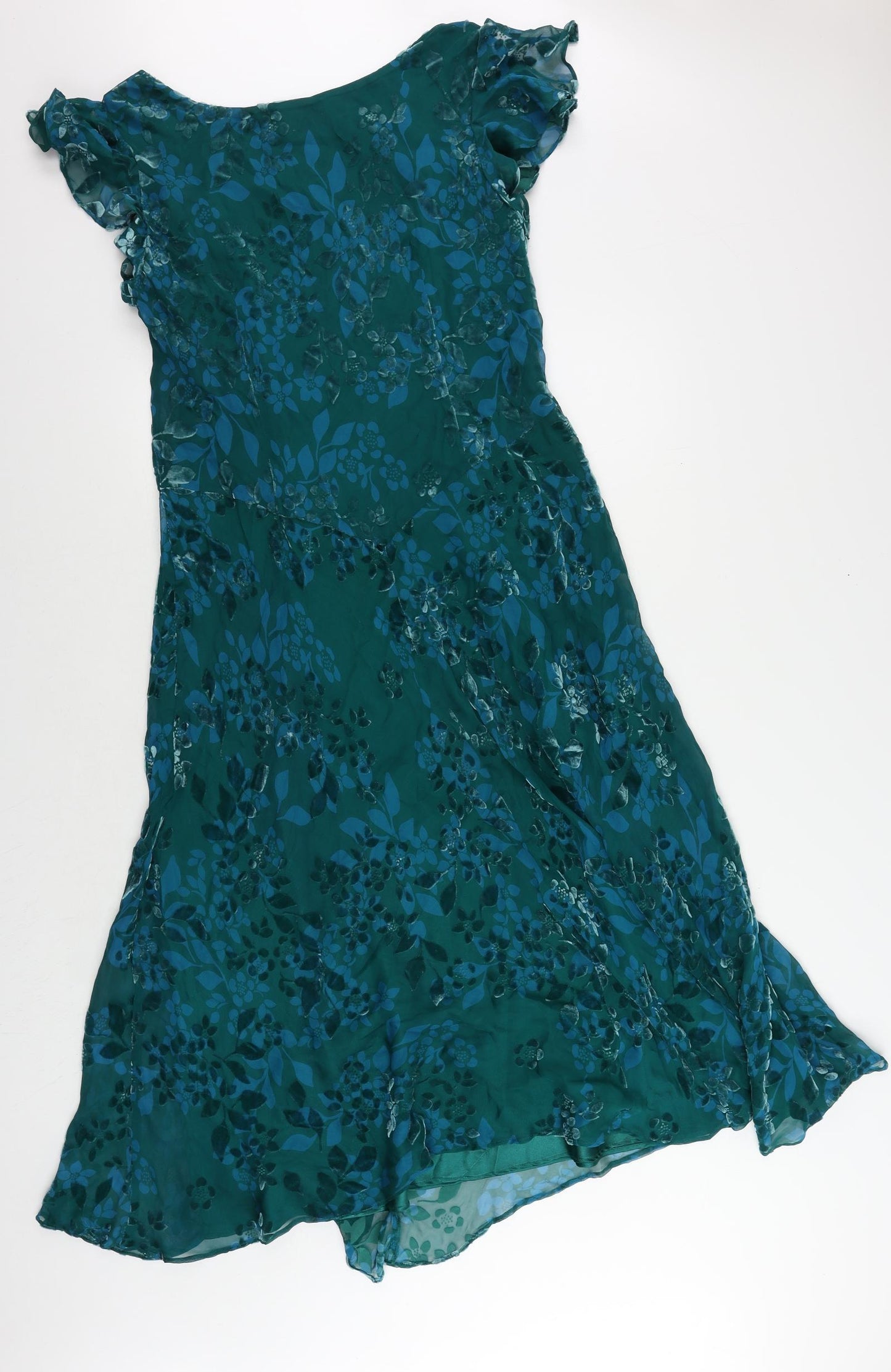 CC Womens Green Floral Silk Maxi Size 14 Boat Neck Pullover - Lined