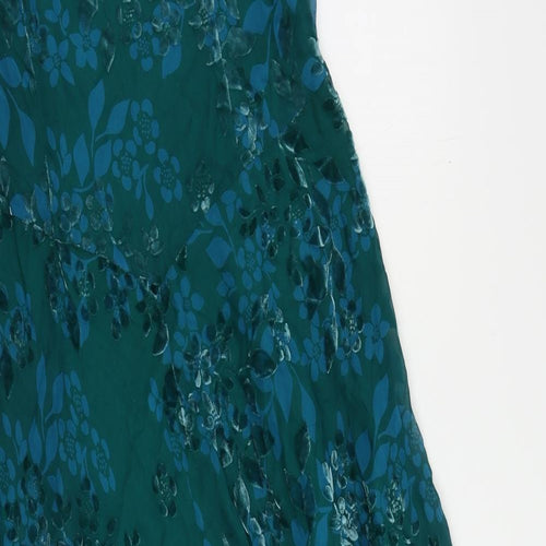 CC Womens Green Floral Silk Maxi Size 14 Boat Neck Pullover - Lined