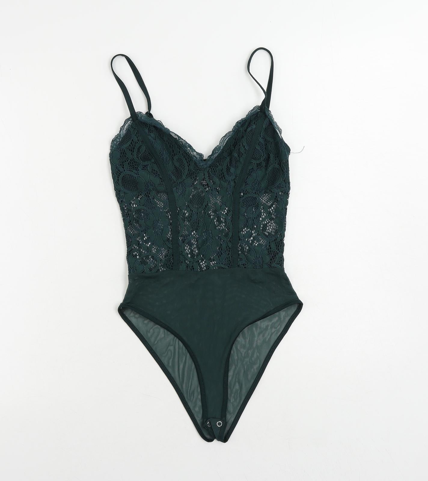New Look Womens Green Polyester Bodysuit One-Piece Size 8 Snap