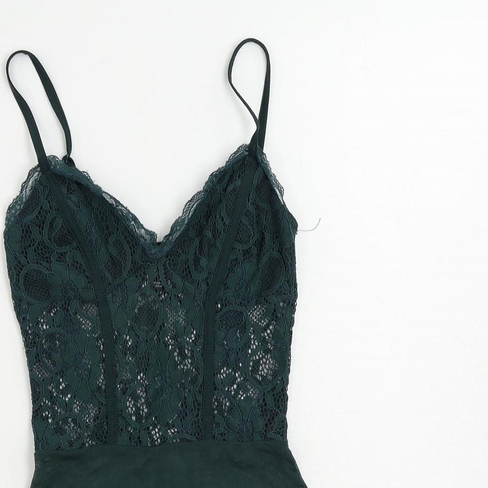 New Look Womens Green Polyester Bodysuit One-Piece Size 8 Snap