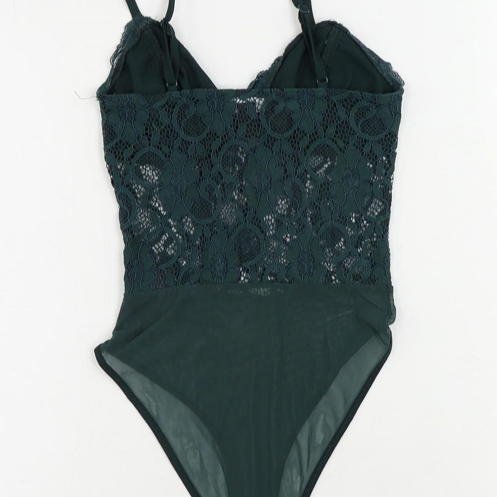 New Look Womens Green Polyester Bodysuit One-Piece Size 8 Snap