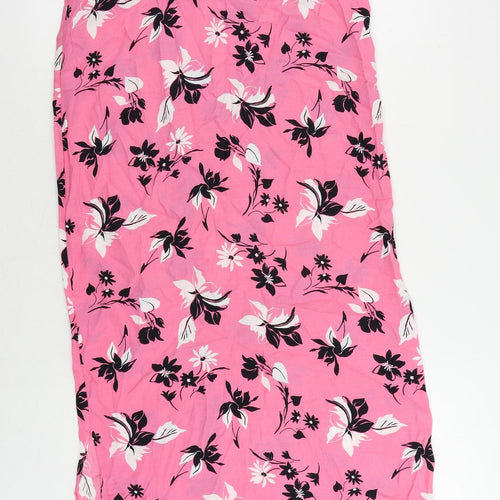 Marks and Spencer Womens Pink Floral Viscose Slip Dress Size 8 V-Neck Zip