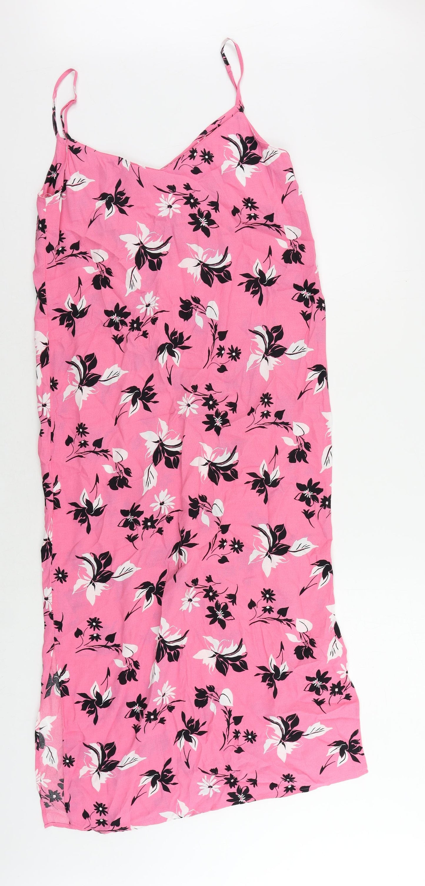 Marks and Spencer Womens Pink Floral Viscose Slip Dress Size 8 V-Neck Zip