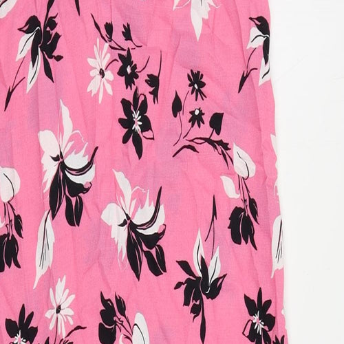 Marks and Spencer Womens Pink Floral Viscose Slip Dress Size 8 V-Neck Zip