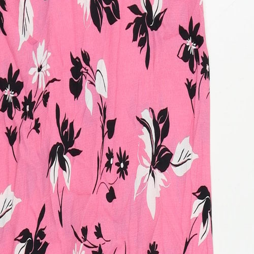 Marks and Spencer Womens Pink Floral Viscose Slip Dress Size 8 V-Neck Zip