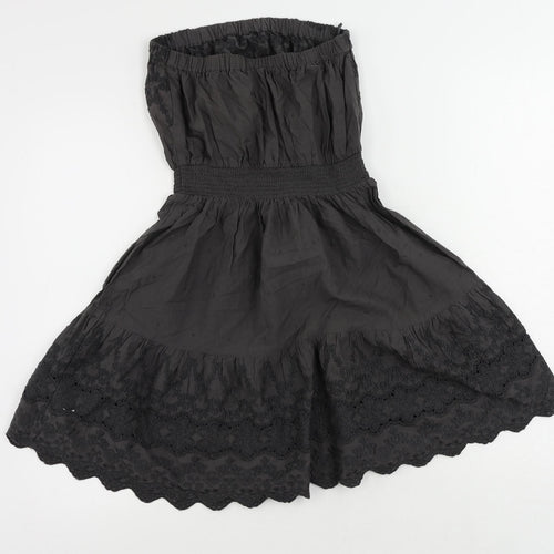 NEXT Womens Brown Cotton Fit & Flare Size 6 Off the Shoulder - Embroidered Strapless