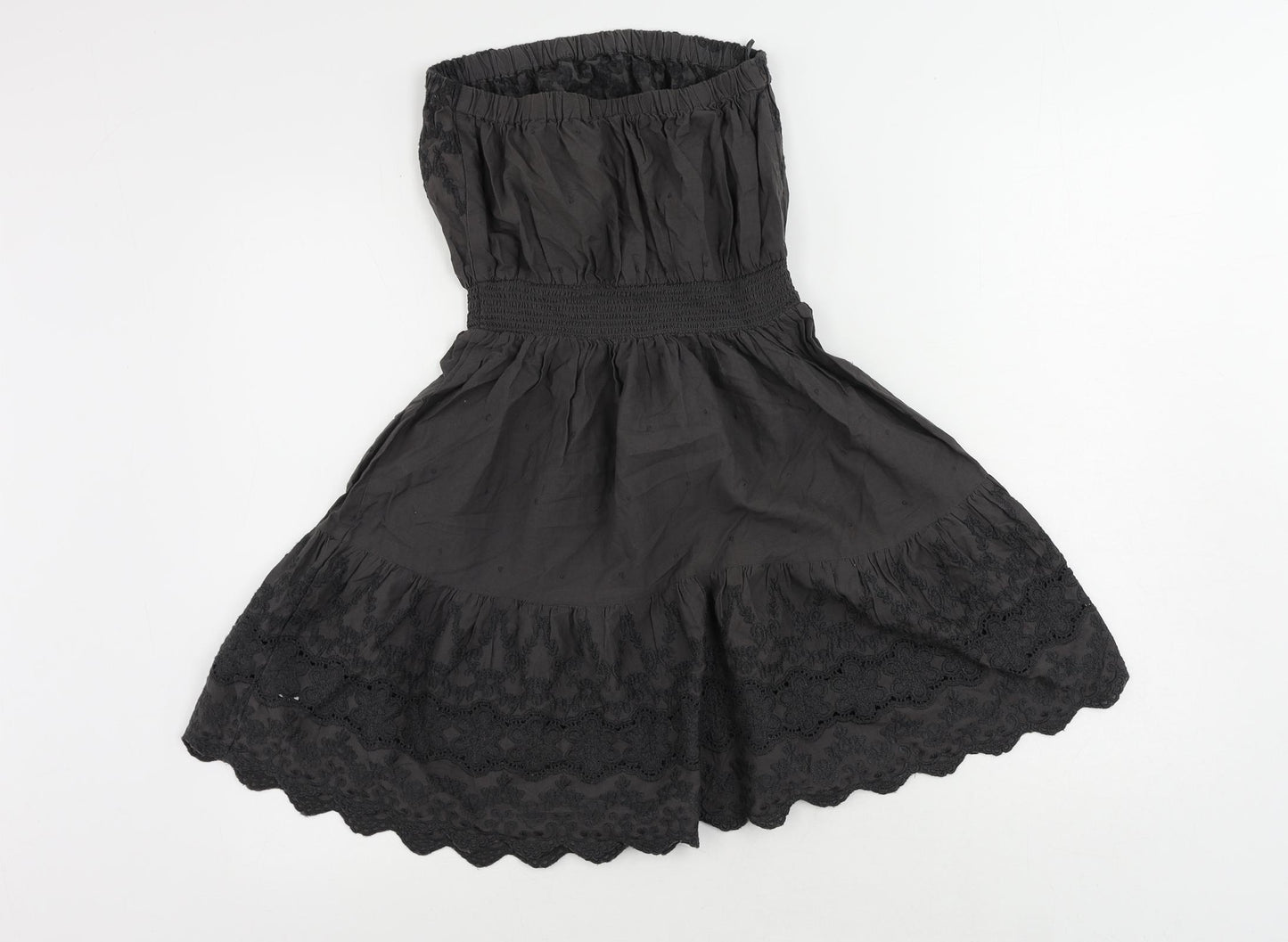 NEXT Womens Brown Cotton Fit & Flare Size 6 Off the Shoulder - Embroidered Strapless