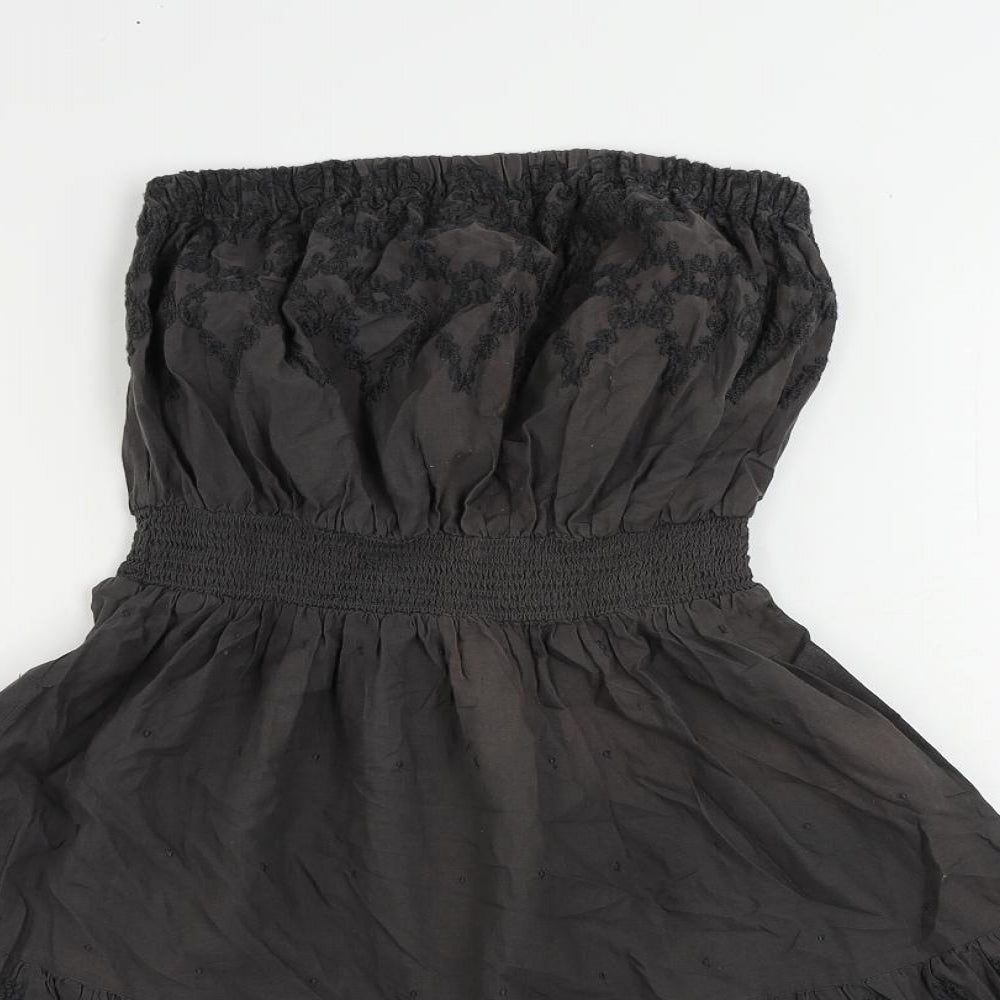 NEXT Womens Brown Cotton Fit & Flare Size 6 Off the Shoulder - Embroidered Strapless