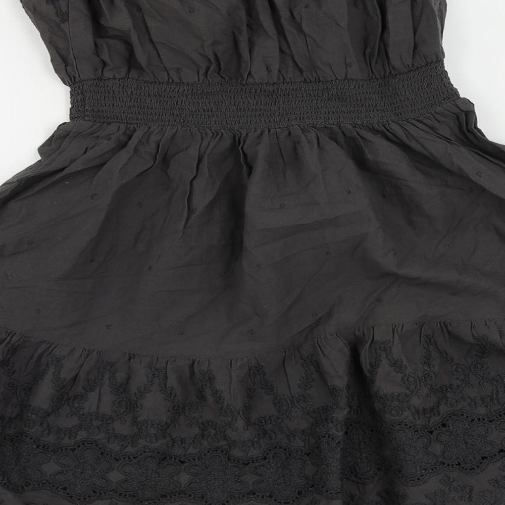 NEXT Womens Brown Cotton Fit & Flare Size 6 Off the Shoulder - Embroidered Strapless