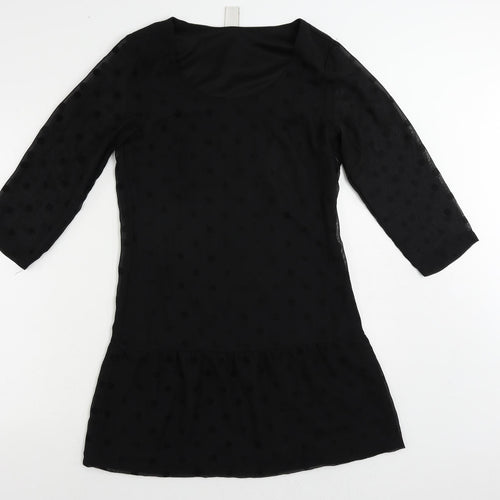 VILA Womens Black Polka Dot Polyester A-Line Size S Boat Neck Zip