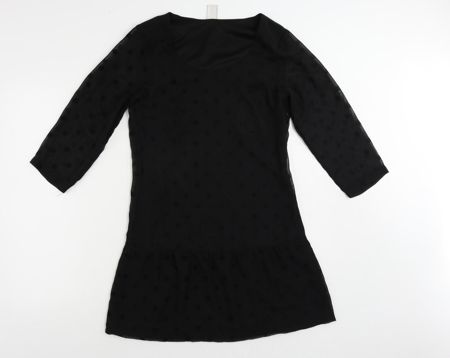 VILA Womens Black Polka Dot Polyester A-Line Size S Boat Neck Zip