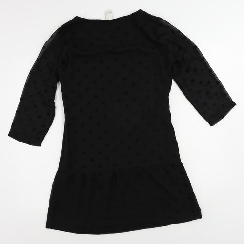 VILA Womens Black Polka Dot Polyester A-Line Size S Boat Neck Zip