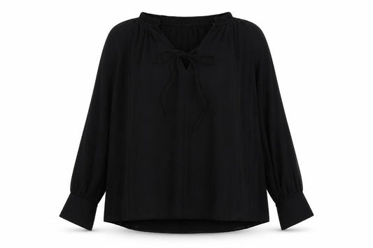 Front view of H&M women’s black polyester basic blouse, size S, v-neck - pleated